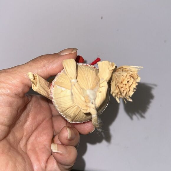 Vtg 70s Ardco Corn Husk Straw Mouse Christmas Tree Ornament with Broom - Picture 5 of 7